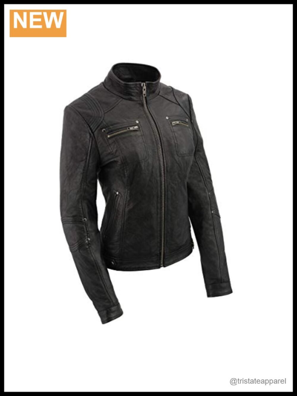 Premium Lambskin Leather Motorcycle Jacket Women's Racer Stand Up Collar Zip